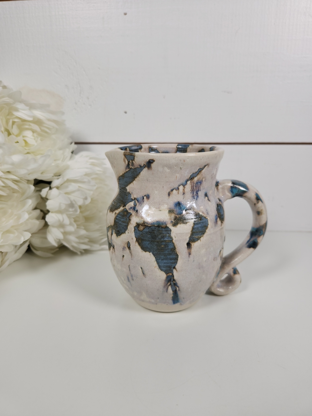 Vintage Signed Studio Pottery Pitcher Vase Grey Blue Green Drip Glaze | Art
